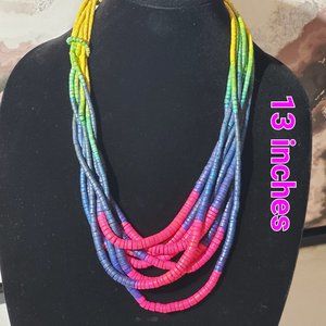 Bold Multiple Strands Multi-Color Round Disc Beaded 13-Inch Statement Necklace